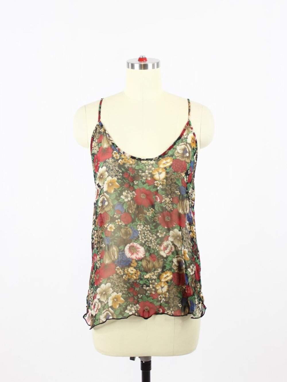 Vintage SPENCER Dark Antique Floral Print Chiffon Camisole Tank Top, Size M